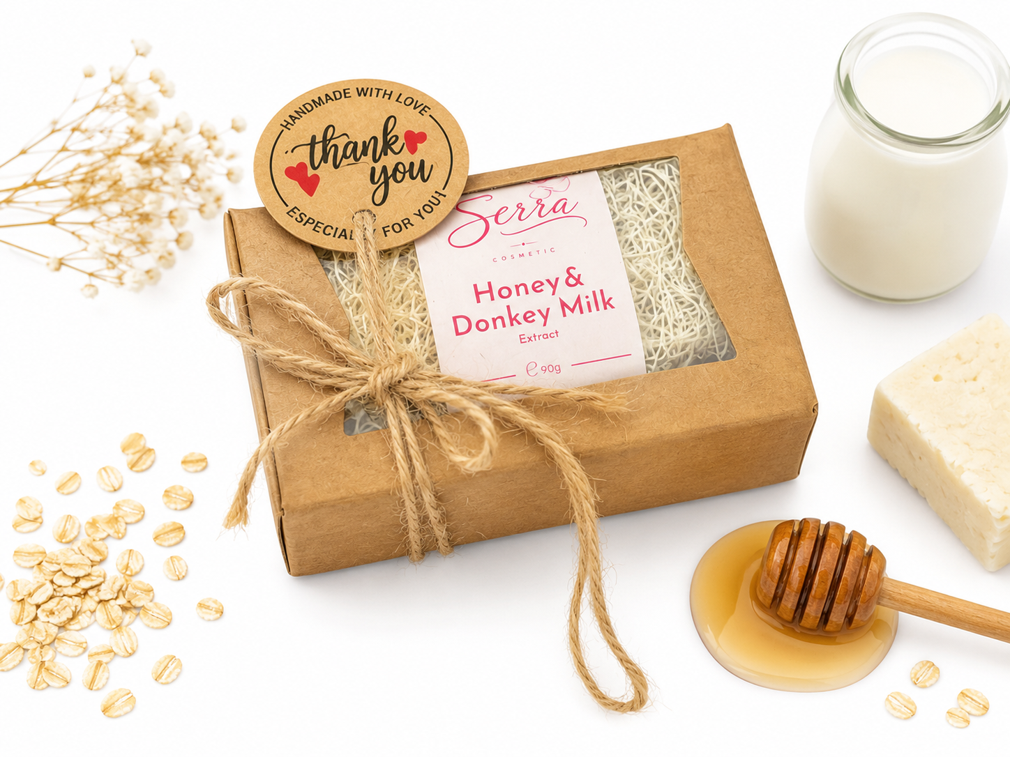 Okay Serra Honey & Donkey Milk Soap with Natural Loofah